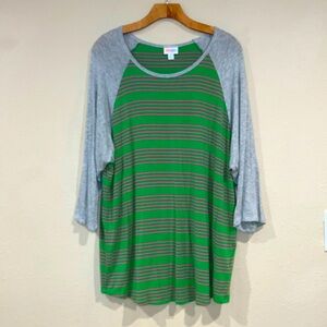 Women’s LuLaRoe Randy Baseball Tee shirt top green pink Stripe 3/4 Sleeves 2XL